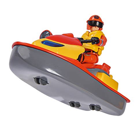 Thematic photo of Fireman Sam's Juno scooter floating on water, with the Elvis figure and secret compartment open.