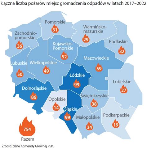 mapa pożarów lasów w Polsce z lat 90-tych, infografika zakresu zniszczeń w Kamińsku