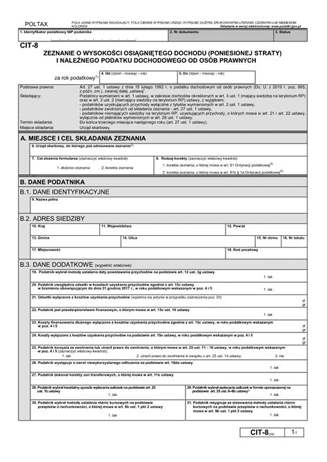 Formularz CIT-8 do Urzędu Skarbowego
