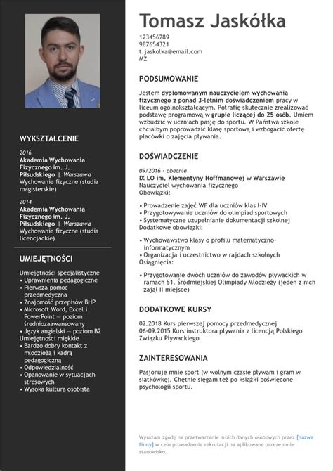 Przykładowy szablon CV dla kandydata do pracy w służbach mundurowych