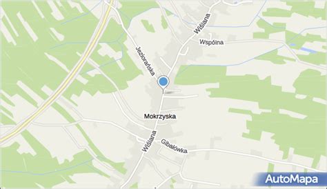 mapa lokalizacyjna miejscowości Mokrzyska z zaznaczonym obiektem przy ul. Kościelnej