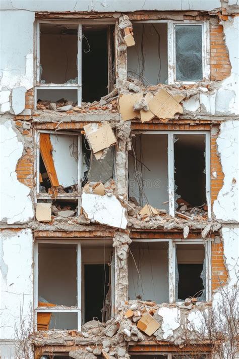 Photo of the building facade showing the damaged apartment on the 4th floor.