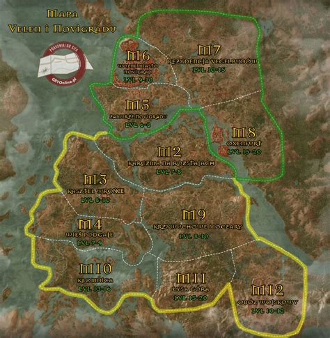 Mapa Velen z zaznaczonymi lokacjami ukrytych zadań pobocznych