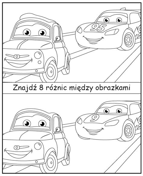 Kolorowanka Auta z zadaniem znajdowania różnic