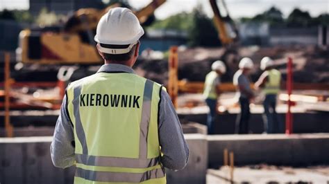 Ilustracja przedstawiająca pracownika w odzieży o wysokiej widoczności na tle placu budowy