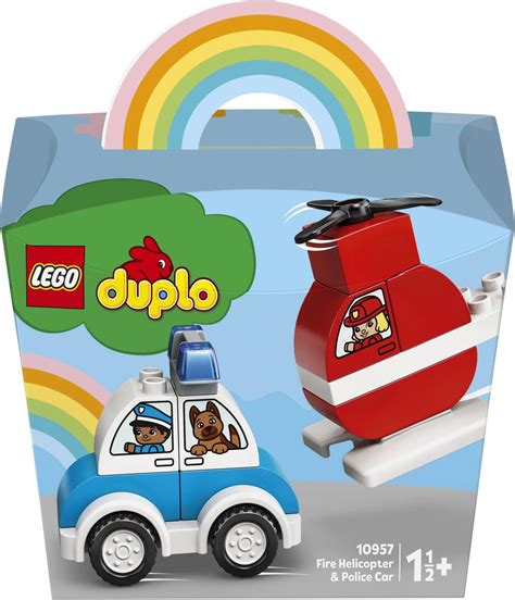 Zestaw LEGO DUPLO Helikopter strażacki i radiowóz 10957 z modelami helikoptera i radiowozu