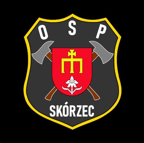 Herb lub logo OSP Raszowa na tle strażackiego munduru