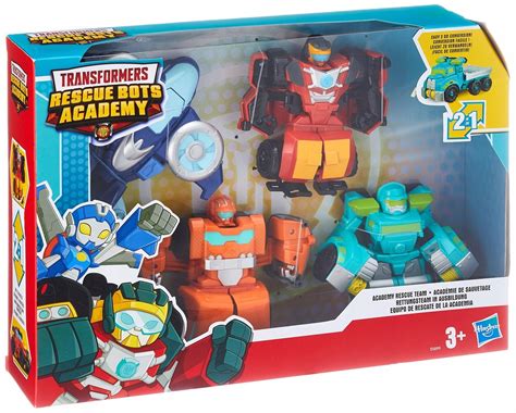 Ilustracja przedstawiająca zespół Rescue Bots w ich pojazdach ratunkowych
