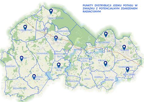 Mapa punktów dystrybucji jodku potasu w powiecie łęczyńskim