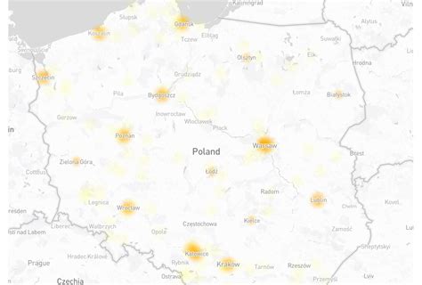 Mapa globalnych zgłoszeń awarii Google na Downdetector