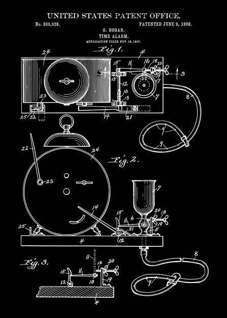 Patent na mechaniczny alarm przeciwpożarowy (USA, 1886)