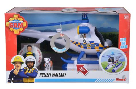 Biało-niebieski helikopter policyjny Police Wallaby ze Strażaka Sama