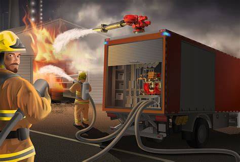 Thematic photo of fire brigades extinguishing a fire on a school roof