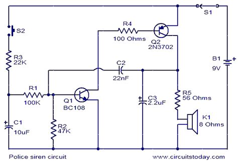 Schematic diagram of an electromechanical or electronic siren
