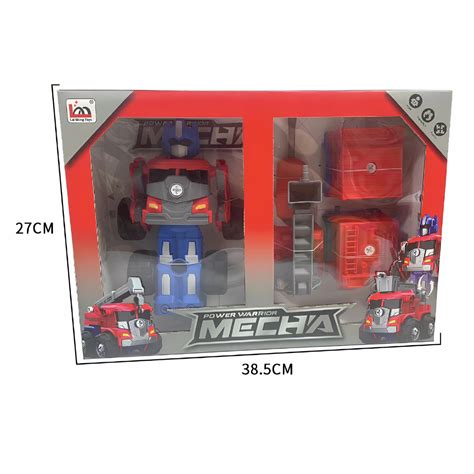 Robot-woz strażacki transformujący się w auto, widziany z boku, ukazujący jego detale i kolorystykę