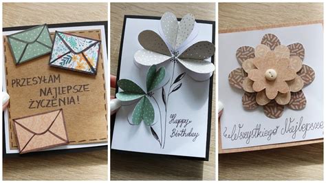 Ilustracja przedstawiająca różne rodzaje kartek urodzinowych DIY z elementami scrapbookingowymi.