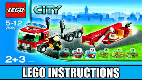 Schemat budowy fragmentu remizy strażackiej LEGO 7945 ukazujący połączenia klocków