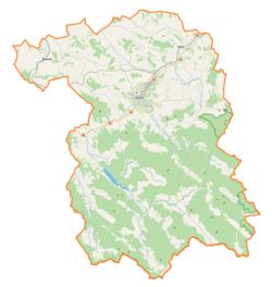 Mapa powiatu gorlickiego z zaznaczonymi lokalizacjami remiz OSP, które otrzymają defibrylatory AED