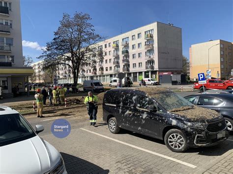 Zdjęcie miejsca zdarzenia, prac ziemnych, służb ratunkowych na ulicy Wieniawskiego w Żorach
