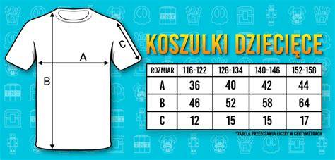 tabela rozmiarów koszulek z obrazkowym wyjaśnieniem pomiarów A, B, C