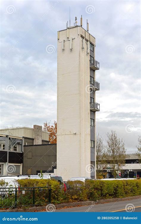 Photo of the renovated 17-meter fire station tower in Brzeziny Śląskie