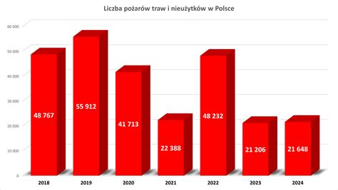 Wykres słupkowy: liczba pożarów w budynkach mieszkalnych w Polsce w ostatnich latach