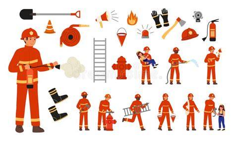 Thematic photo of firefighters with various equipment