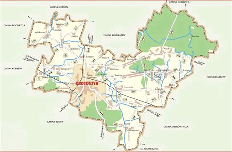 Mapa gminy Krotoszyn z zaznaczonymi lokalizacjami OSP