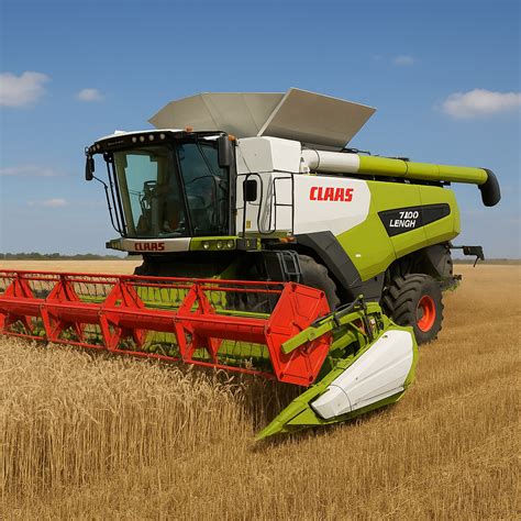 płonący kombajn zbożowy Claas Lexion na polu, w tle budynki gospodarcze i zbiornik paliwa