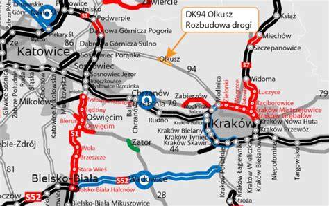mapa blokady DK 94 w okolicy Radwanic