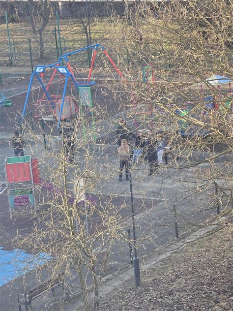 Zdjęcie spalonego placu zabaw w Toruniu z widocznymi zniszczeniami