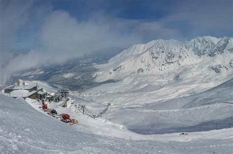 Zimowy krajobraz Poronina z widokiem na Tatry i stoki narciarskie
