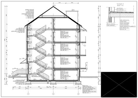 przekrój budynku wysokościowego z zaznaczonymi strefami pożarowymi i drogami ewakuacyjnymi