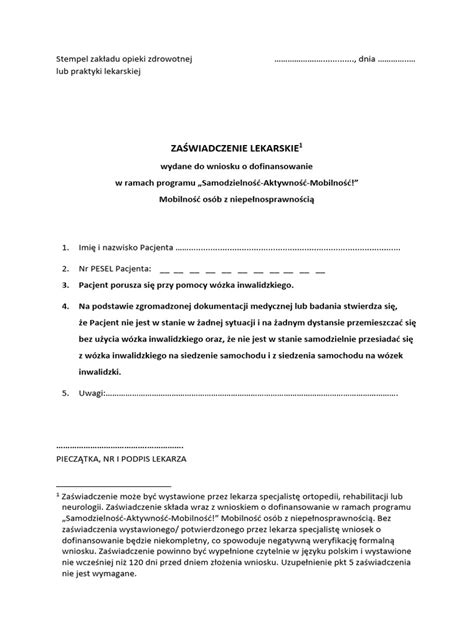 Formularz zaświadczenia lekarskiego o zdolności do ćwiczeń fizycznych