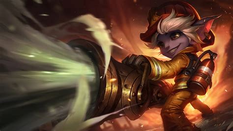 Thematic photo of Tristana in firefighter uniform