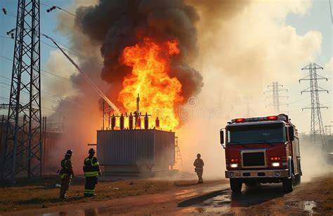 Emergency services responding to a factory fire in Czaple, with firefighters working to extinguish flames and smoke from a production facility.