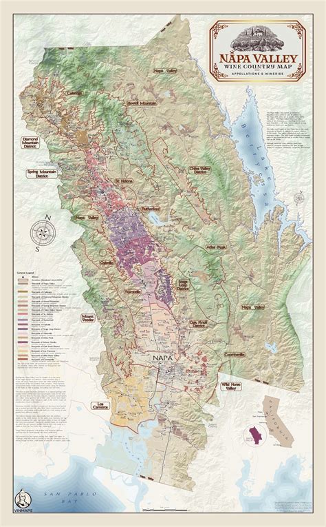 Mapa regionów winiarskich Napa Valley i Sonoma County w Kalifornii z zaznaczonymi obszarami dotkniętymi pożarami