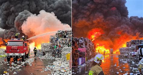 pożar składowiska odpadów wielkogabarytowych, widok z góry