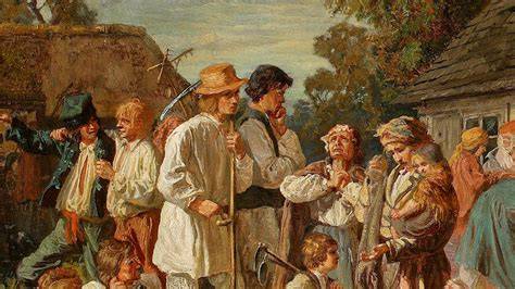 Zdjęcie historyczne lub ilustracja przedstawiająca pacyfikację wsi lub grupę aresztowanych pod remizą