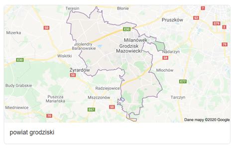 Mapa obszaru działania OSP Grodzisk Mazowiecki z zaznaczonymi jednostkami