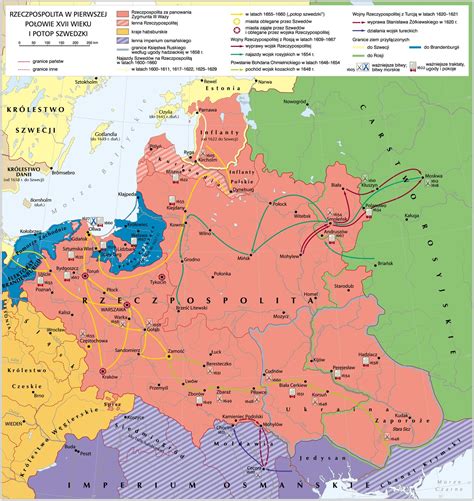 mapa działań wojennych potopu szwedzkiego na Mazowszu