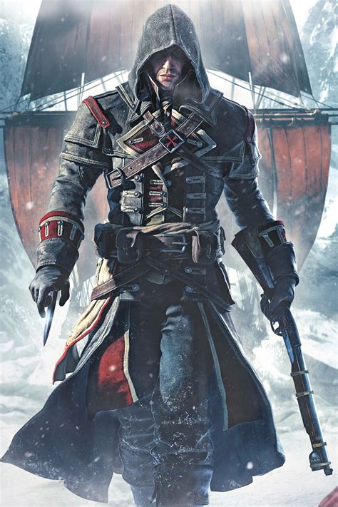 Karta z koncepcją artystyczną okrętu Morigan na Północnym Atlantyku w Assassin's Creed Rogue