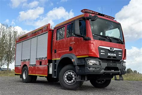 Photo of a heavy MAN TGM 18.340 BB fire truck with Bocar CAFS system.