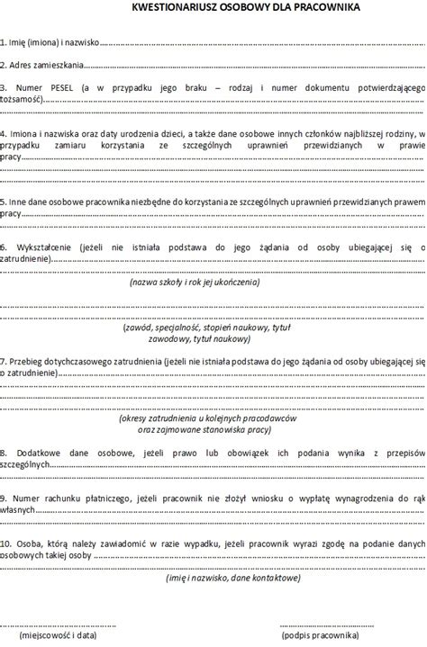 Formularz kwestionariusza osobowego do służby w Policji