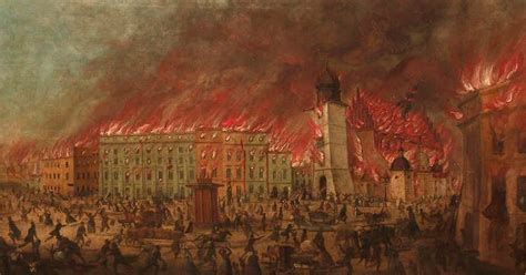 Historyczna ilustracja przedstawiająca pożar Krakowa