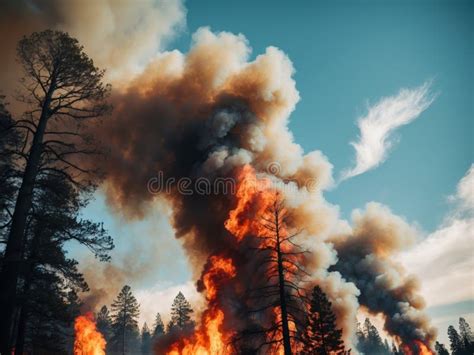 Thematic photo of forest fire with smoke and flames