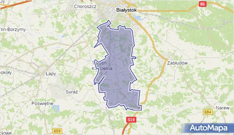 Mapa Gminy Juchnowiec Kościelny z zaznaczonymi lokalizacjami OSP