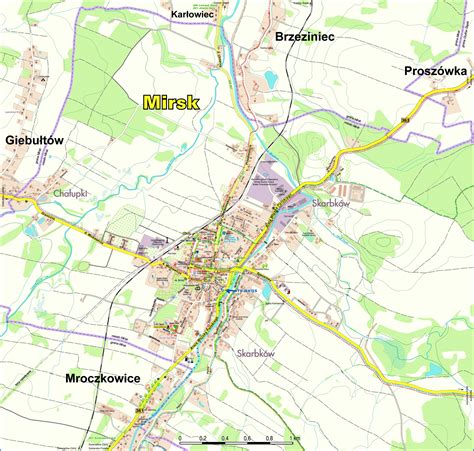 mapa gminy Mirsk z zaznaczonymi miejscowościami