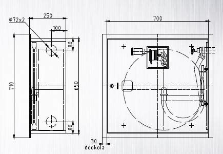 Rysunek techniczny wewnętrznego hydrantu ściennego z elementami składowymi