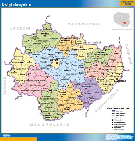 Mapa regionu świętokrzyskiego z zaznaczonymi miejscami pożarów autobusów